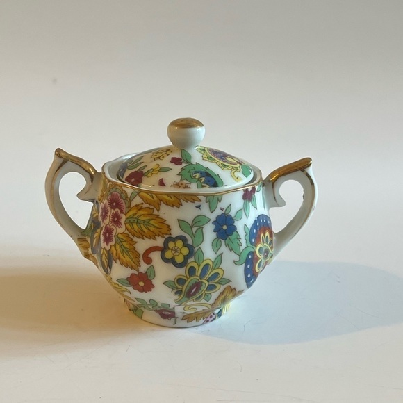 Vtg LEFTON Paisley Fantasia Gilt Floral Porcelain Sugar Bowl - Picture 2 of 5